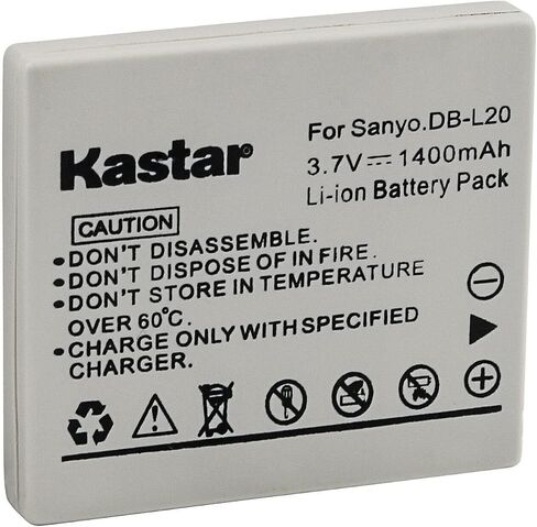 kastar db-l20 بطارية بديل 3 عبوات لـ sanyo xacti vpc-e1 ، xacti vpc-e2 ، xacti vpc-e6 vpc-e6x vpc-e6u ، xacti vpc-e7 ، xacti vpc-e60 vpc-e60ex ، xacti vpc-j4 vpc-j4 in Kuwait
