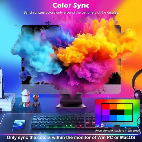 مراقبة الإضاءة الخلفية للكمبيوتر الشخصي ، مزامنة الشريط LED 6.5 قدم إلى شاشة 32 بوصة ، وأضواء ألعاب للشاشات مع مطابقة الألوان ، والإضاءة للألعاب/الأفلام/الموسيقى in Kuwait