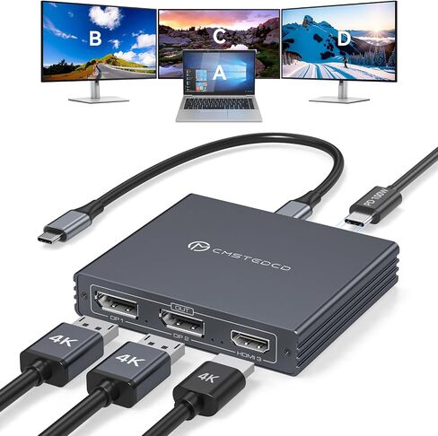 USB C to HDMI + 2 DisplayPort Adapter 3 Serwitors 4K60Hz DP HDMI SPLITTER 1 في 3 OUT للعرض الممتد مع شحن PD 100W ، التوصيل والتشغيل ، متوافق مع الكمبيوتر المحمول ، الكمبيوتر ، بطاقة USB-C in Kuwait