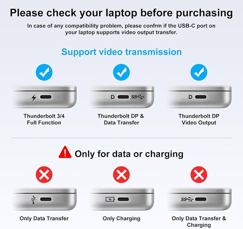 USB C to HDMI + 2 DisplayPort Adapter 3 Serwitors 4K60Hz DP HDMI SPLITTER 1 في 3 OUT للعرض الممتد مع شحن PD 100W ، التوصيل والتشغيل ، متوافق مع الكمبيوتر المحمول ، الكمبيوتر ، بطاقة USB-C in Kuwait