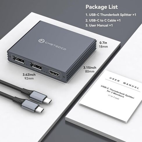 USB C to HDMI + 2 DisplayPort Adapter 3 Serwitors 4K60Hz DP HDMI SPLITTER 1 في 3 OUT للعرض الممتد مع شحن PD 100W ، التوصيل والتشغيل ، متوافق مع الكمبيوتر المحمول ، الكمبيوتر ، بطاقة USB-C in Kuwait