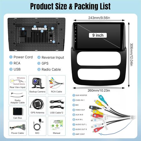 Radio for Dodge RAM 1500 2500 3500 2002 2003 2004 ، 9 inch touch screen sterod android stereo with Carplay Android Auto Bluetooth ، WiFi ، GPS ، AHD Backup Camera+MIC in Kuwait