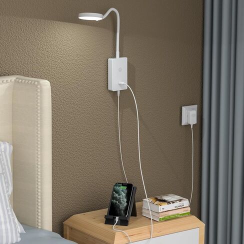 اللمس قابلاً للخلع جدارًا مثبتة على الحائط بجانب القراءة ، مصباح قراءة جدار LED مرن أسود للأسود في غرفة نوم ، إضاءة بيضاء بعرض 120 درجة ، مع منفذ إخراج USB 5V2A in Kuwait