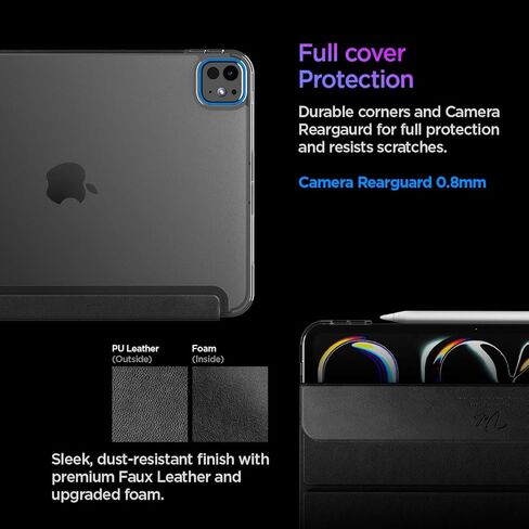 spigen for iPad Pro 11 inch case M4 (2024) ، غطاء طيور من Folio السائل Air Folio مع ظهر شفاف ، أسود in Kuwait