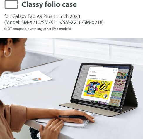ProCase for Galaxy Tab A9 Plus 11 Int 2023 (Model: SM-X210/SM-X215/SM-X216/SM-X218) ؛ Premium Pu Leather Folio Business Stand Cover مع حزام يدوي ؛ حامل القلم الرصاص الجيب الأمامي -سوط in Saudi Arabia
