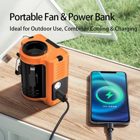 JSD N610Y مروحة معلقة بالخصر المحمولة مع بنك الطاقة 10000MAH ، ومستويات 5 سرعات ، والرياح الباردة ، وضوء LED-مروحة تبريد شخصية خالية من اليدين للأنشطة الخارجية in Kuwait
