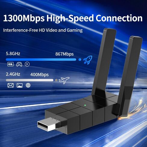 يدعم محول WiFi للكمبيوتر الشخصي لسطح المكتب ، المحول اللاسلكي على نطاق واسع 2.4 جيجا هرتز 400 ميجابت في الثانية و 5 جيجا هرتز 867 ميغابت في الثانية ، USB 2.0 ، هوائي مكسب ثنائي ثنائي ، ويندوز 10/11 ، التوصيل والتشغيل 1300 ميغابت في الثانية in Kuwait