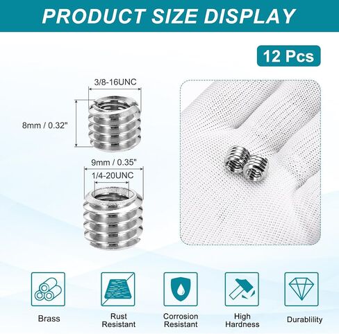 PATIKIL 12pcs 1/4" Female to 3/8" Male Thread Reducing Adapter Tripod Mount Screw Carbon Steel Adapter for Tripod Monopod of Camera Silver in Saudi Arabia