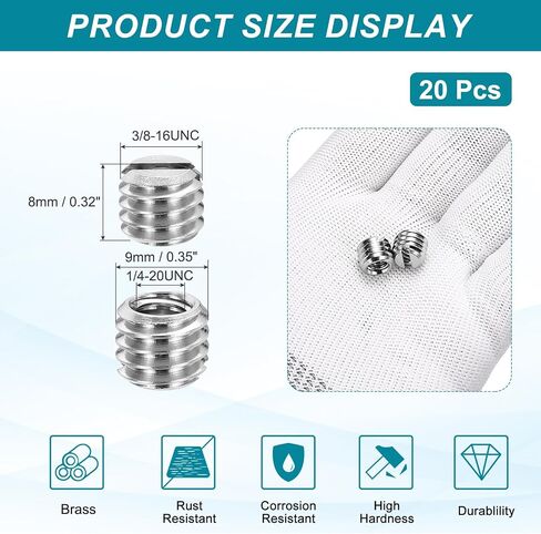 PATIKIL 20pcs 1/4" Female to 3/8" Male Thread Reducing Adapter Tripod Mount Screw Carbon Steel Adapter for Tripod Monopod of Camera Silver in Saudi Arabia