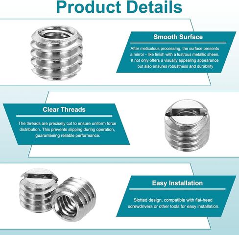 PATIKIL 20pcs 1/4" Female to 3/8" Male Thread Reducing Adapter Tripod Mount Screw Carbon Steel Adapter for Tripod Monopod of Camera Silver in Saudi Arabia