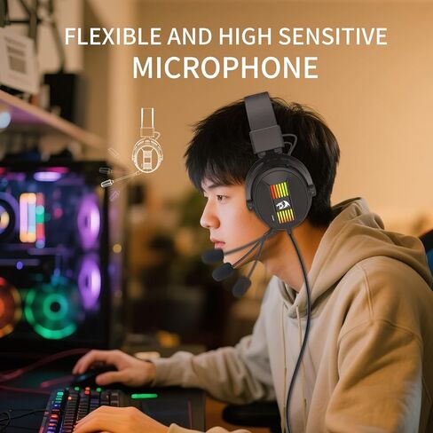 Redragon H375 سماعة ألعاب سلكية ، برامج تشغيل 53 مم 7.1 صوت محيطي ، ميكروفت إلغاء الضوضاء القابلة للفصل ، سماعة كمبيوتر USB مع RGB ، تصميم خفيف الوزن للكمبيوتر/الكمبيوتر المحمول/PS4 in Saudi Arabia