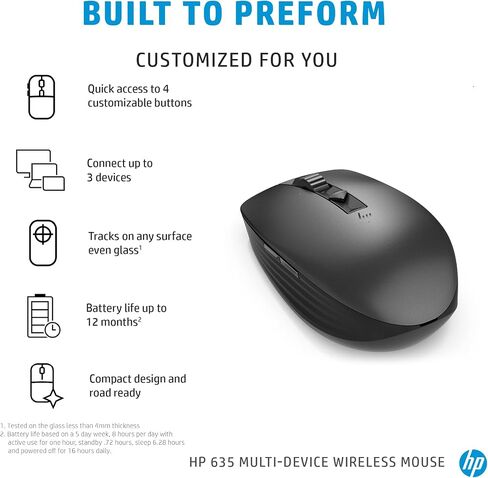 HP Wireless Multi -Device 635m Mouse - Mouse Mouse - Wireless - Bluetooth - Black - USB - 4 button (s) in Saudi Arabia