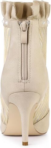 Allegra K Women's Mesh Heel Boots Stiletto Heels Ruffle Ankle Boots in Kuwait