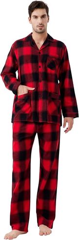 kolipajam Men's 100% Cotton Flannel Pajama Set Yarn Dyed Cozy Bottom with Pockets Drawstring waistband Winter PJs for Men in Saudi Arabia