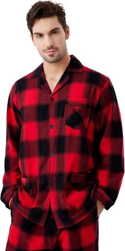 kolipajam Men's 100% Cotton Flannel Pajama Set Yarn Dyed Cozy Bottom with Pockets Drawstring waistband Winter PJs for Men in Saudi Arabia