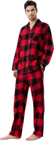 kolipajam Men's 100% Cotton Flannel Pajama Set Yarn Dyed Cozy Bottom with Pockets Drawstring waistband Winter PJs for Men in Saudi Arabia