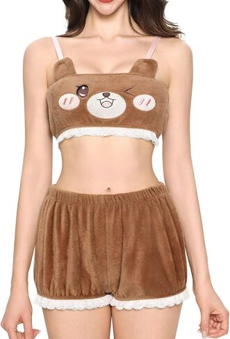 Landofgenie Womens Pajama Sets Shorts And Tank Top Loungewear Fuzzy Pajamas White Bunny Costume in Kuwait