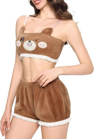 Landofgenie Womens Pajama Sets Shorts And Tank Top Loungewear Fuzzy Pajamas White Bunny Costume in Kuwait