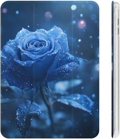 وردة زرقاء مع علبة بريق مع حامل القلم رفيع الخفيفة الوزن trifold موقف متوافق مع iPad mini 4/5/6 mini6 （8.3in） in Kuwait