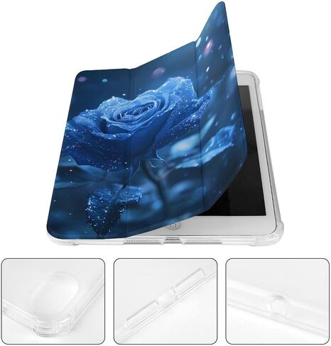 وردة زرقاء مع علبة بريق مع حامل القلم رفيع الخفيفة الوزن trifold موقف متوافق مع iPad mini 4/5/6 mini6 （8.3in） in Kuwait