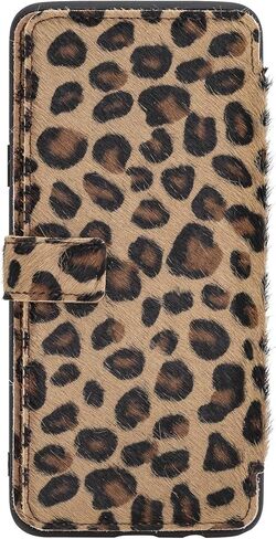 Venito Verona Leather Phone Case Compatible with Samsung Galaxy S9 Plus (6.2 inch) - RFID Blocking Snap-On Flip Back Cover Slim Phone Wallet Case (Furry Leopard) in Saudi Arabia