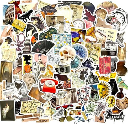 100 Pcs Aesthetic Vintage Vinyl Stickers - Scrapbook Journaling Laptop Water Bottles Waterproof Retro Stickers Skins & Decals, Adults DIY Craft Decor Nostalgic Theme Party Favor & Supplies in Saudi Arabia