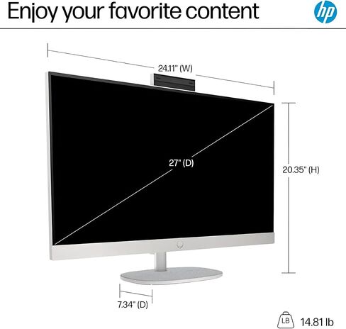 HP 27 "FHD Touchscreen All-in-One Computer-Intel Core Ultra 7 155U حتى 4.8 جيجا هرتز ، 64 جيجا بايت DDR5 RAM ، 4TB NVME SSD ، Intel Iris XE Graphics ، 1080p WebCam ، لوحة المفاتيح اللاسلكية والماوز ، Windows 11 Pro ، White ، White in Saudi Arabia