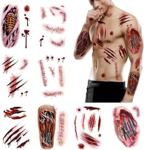 ROARHOWL Very cool machine 3D realistic fake tattoos，wound robot makeup Temporary Tattoos for men women (Design 5) in Saudi Arabia