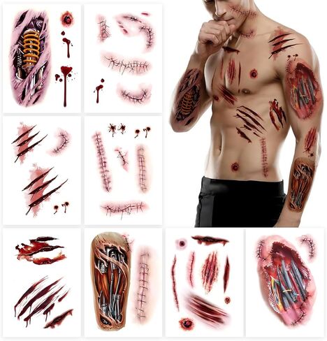 ROARHOWL Very cool machine 3D realistic fake tattoos，wound robot makeup Temporary Tattoos for men women (Design 5) in Saudi Arabia