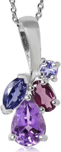Silvershake Natural Amethyst Iolite Rhodolite Garnet and Tanzanite 925 Sterling Silver Pendant with 18 Inch Necklace in Kuwait