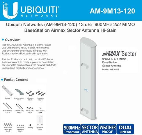 Ubiquiti Networks Airmax 900Mhz 13dBi 120 Degree 2x2 BaseStation Sector Antenna in Saudi Arabia