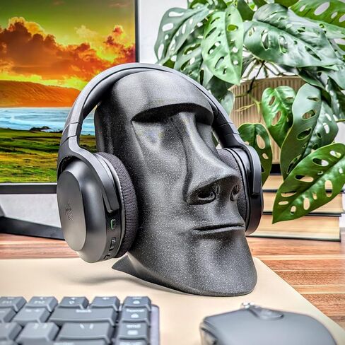 Moai Headphone Stand - Universal Headset Holder - Desk Accessory - Stands and Mounts for Desktop - Gaming Setup - Gamer Accessories (Galaxy Black) in Saudi Arabia
