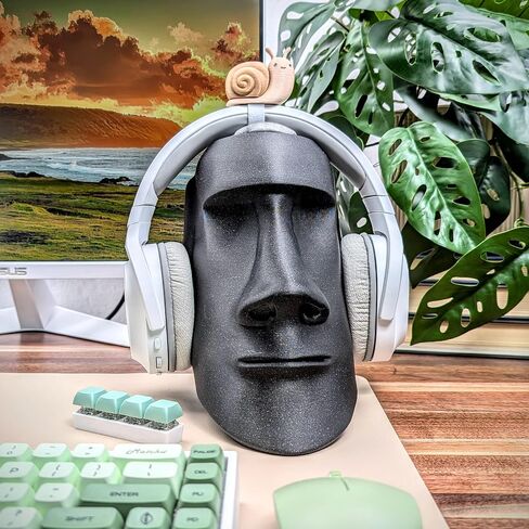 Moai Headphone Stand - Universal Headset Holder - Desk Accessory - Stands and Mounts for Desktop - Gaming Setup - Gamer Accessories (Galaxy Black) in Saudi Arabia