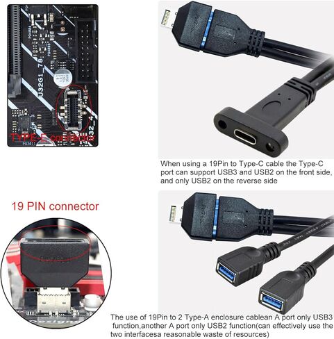 اللوحة الأم USB3.2 النوع E إلى 19pin 20pin من النوع E إلى بطاقة توسيع أمامية للوحة الأمامية للوحة الأمامية مع Case Black in Kuwait