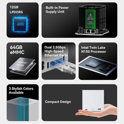 Beelink Me Mini PC ، Mini مجهز بمعالج N150 ، 12 جيجابايت LPDDR5 ، 64 جيجابايت EMMC 2TB SSD ، 6 × M.2 in Kuwait