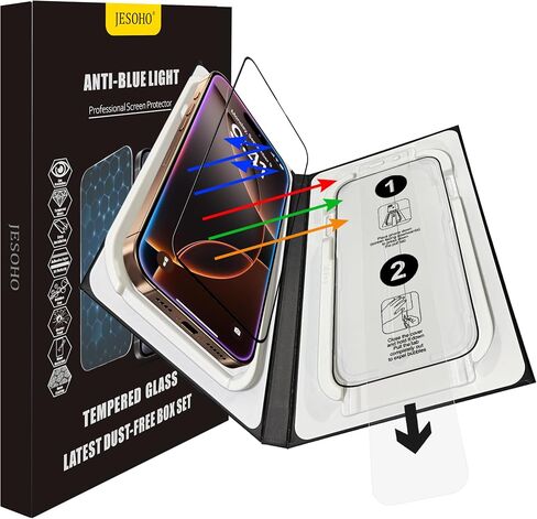 حامي الشاشة لـ iPhone 16 Pro Max Blue Light Block ، الزجاج المقاوم للعقار العسكري مع صينية تثبيت سهلة ، حساسة للمس ، صلابة 9H ، مضاد للقرعة ، 2 حزمة in Kuwait