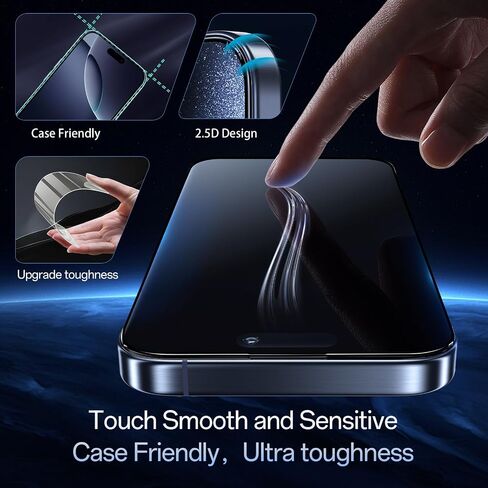 حامي الشاشة لـ iPhone 16 Pro Max Blue Light Block ، الزجاج المقاوم للعقار العسكري مع صينية تثبيت سهلة ، حساسة للمس ، صلابة 9H ، مضاد للقرعة ، 2 حزمة in Kuwait