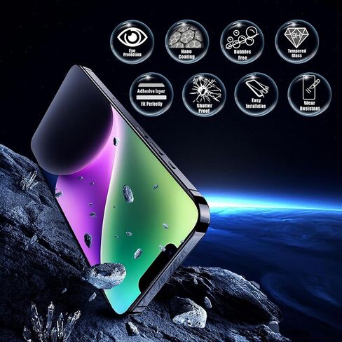 حامي الشاشة لـ iPhone 16 Pro Max Blue Light Block ، الزجاج المقاوم للعقار العسكري مع صينية تثبيت سهلة ، حساسة للمس ، صلابة 9H ، مضاد للقرعة ، 2 حزمة in Kuwait