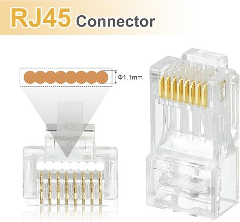 Meccanixity 30pcs Cat6 RJ45 تمر عبر الموصلات ، موصل RJ45 8P8C المقابس المطلية بالذهب مع أحذية تخفيف سلالة سوداء 30 بكسل لكابل Ethernet الصلب أو المتساقط ، 1.1 ملم in Kuwait