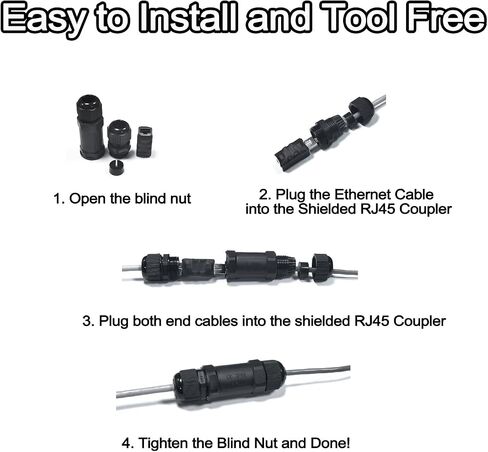 2 Pack Waterproof RJ45 Connector IP68 Cat6/Cat5E/Cat5 Coupler Shielded for Outdoor Ethernet LAN Cable Extender Female to Female in Saudi Arabia