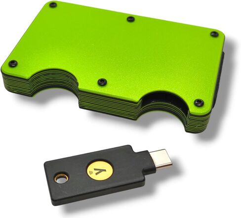 محفظة متوافقة مع Yubikey 5C NFC و USB-A/USB-C-حامل البطاقة النحيف مع حزام مرن-يحمل مفاتيح أمان وفواتير و 10 أوراق-التصميم البسيط المدمج (USB-C ، Olive Green) in Kuwait