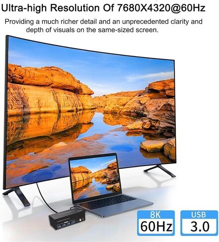 KVM Switch 3 Monitors 2 Computers HDMI+2Displayport 8K USB 3.0 KVM Swtich 2 PC Share Triple Monitor for Keyboard Mouse Hard Disk(EU Power Adapter) in Saudi Arabia
