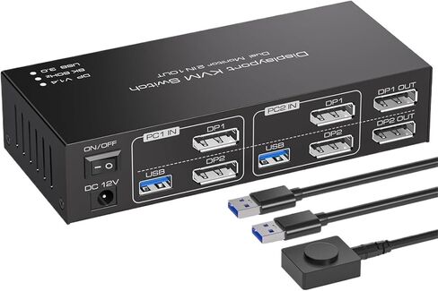 8K Dual Monitor Displayport KVM Switch 2 Monitors 2 Computers 4K 144Hz DP KVM Switcher USB3.0 Selector 2 PC Share Keyboard Mouse(EU Power Adapter) in Saudi Arabia