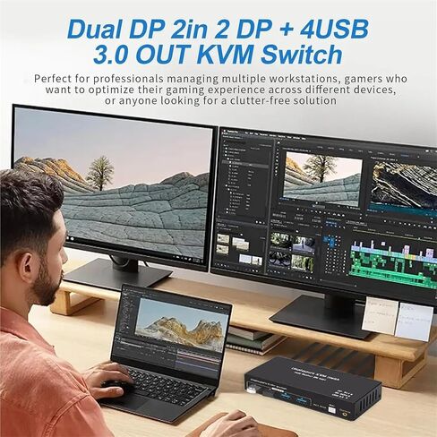 8K Dual Monitor Displayport KVM Switch 2 Monitors 2 Computers 4K 144Hz DP KVM Switcher USB3.0 Selector 2 PC Share Keyboard Mouse(EU Power Adapter) in Saudi Arabia