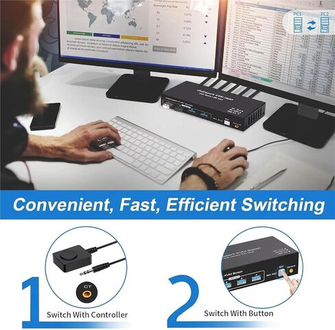 8K Dual Monitor Displayport KVM Switch 2 Monitors 2 Computers 4K 144Hz DP KVM Switcher USB3.0 Selector 2 PC Share Keyboard Mouse(EU Power Adapter) in Saudi Arabia