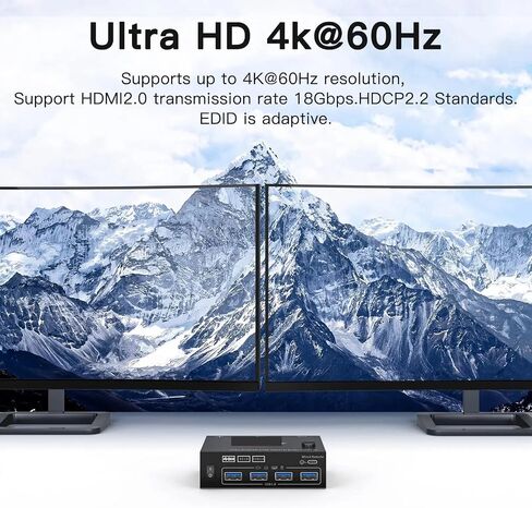 USB3.0 KVM Switch HDMI Dual Monitor ، USB HDMI Switcher Display Switcher لشاشات 2 كمبيوتر 2 و 4 منافذ USB 3.0 in Saudi Arabia