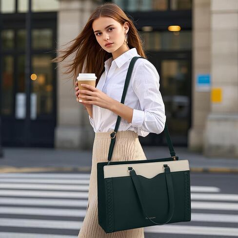 RAINSMORE Laptop Bag for Women 15.6 Inch Work Tote Bag with Detachable Strap & Bow Professional Laptop Tote with Cup Holder in Saudi Arabia