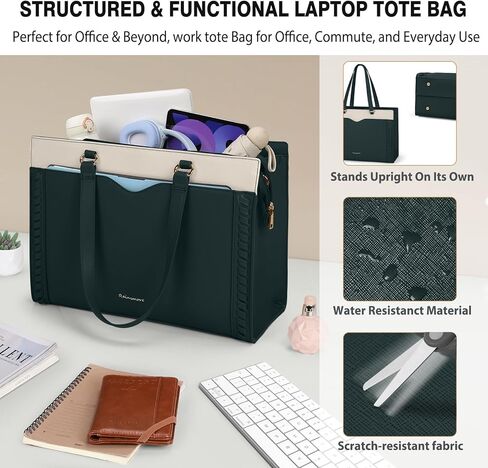 RAINSMORE Laptop Bag for Women 15.6 Inch Work Tote Bag with Detachable Strap & Bow Professional Laptop Tote with Cup Holder in Saudi Arabia