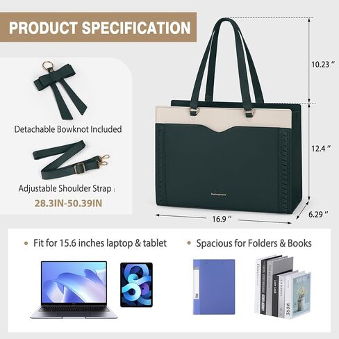 RAINSMORE Laptop Bag for Women 15.6 Inch Work Tote Bag with Detachable Strap & Bow Professional Laptop Tote with Cup Holder in Saudi Arabia