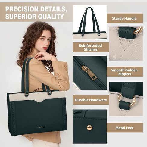 RAINSMORE Laptop Bag for Women 15.6 Inch Work Tote Bag with Detachable Strap & Bow Professional Laptop Tote with Cup Holder in Saudi Arabia